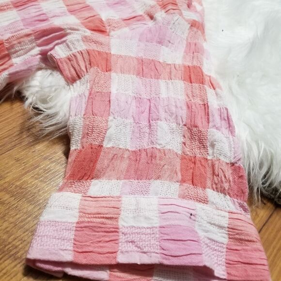 Umgee pink/peach plaid button down shirt - Picture 3 of 5